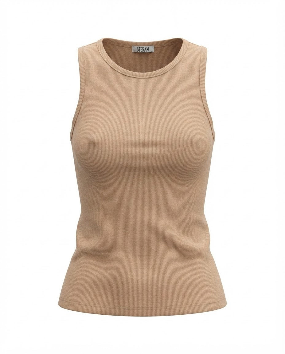 Blusa regata viés alto padrão malha algodão - Marrom
