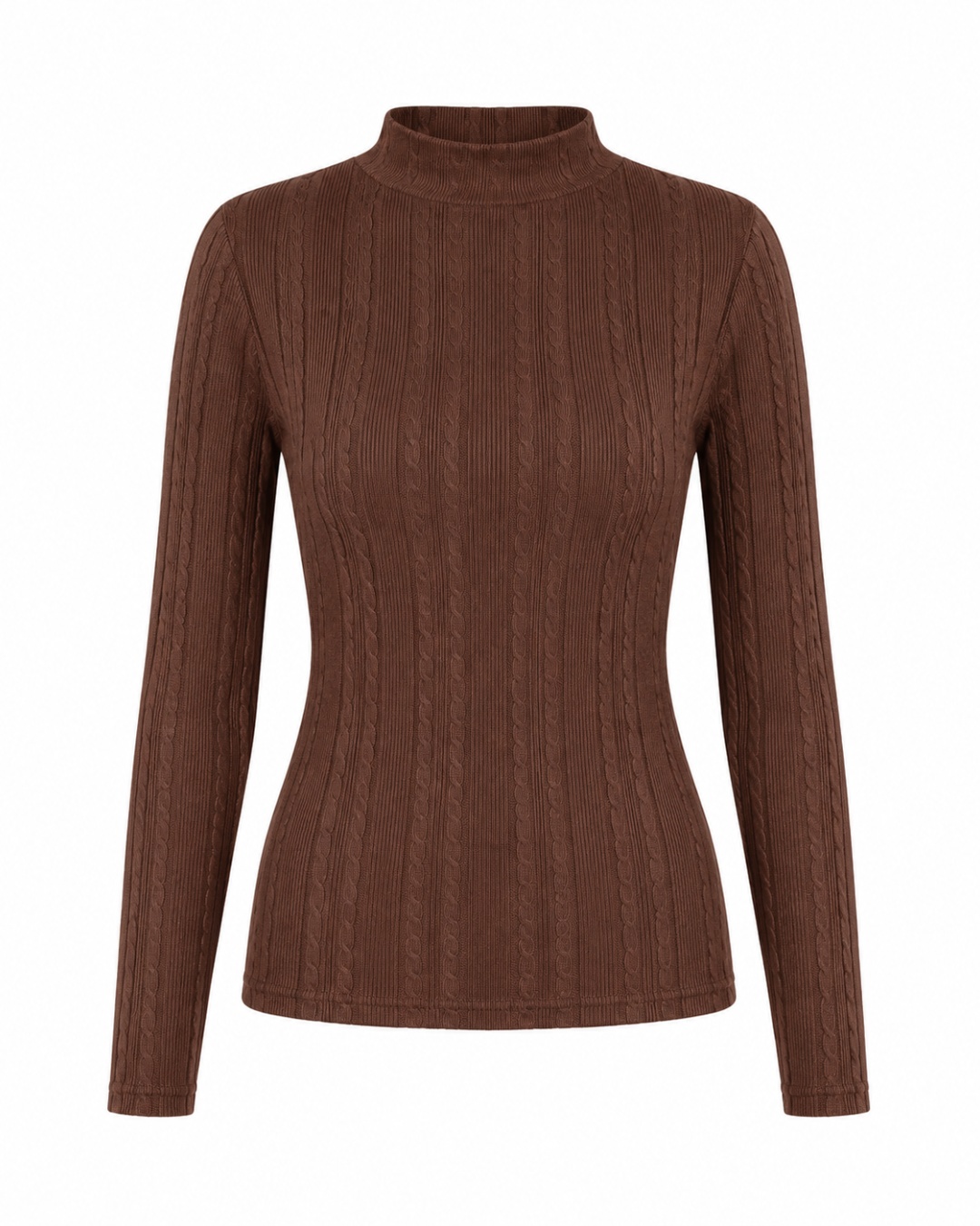 Blusa manga longa gola alta malha ribana - Marrom