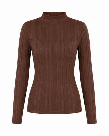 Blusa manga longa gola alta malha ribana - Marrom
