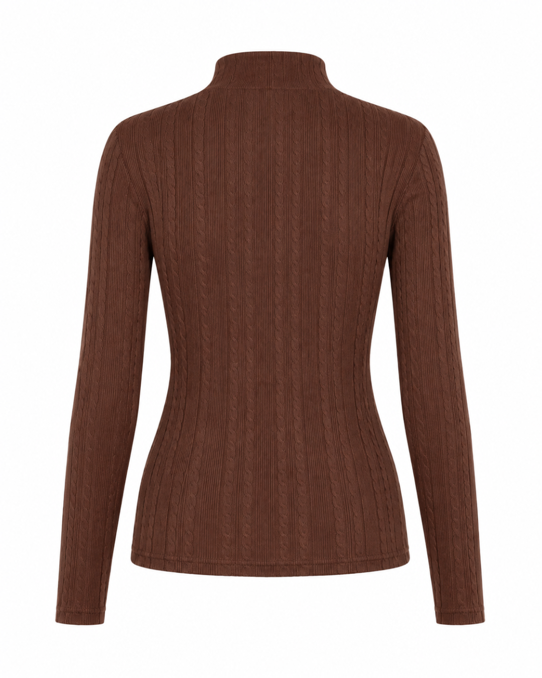 Blusa manga longa gola alta malha ribana - Marrom