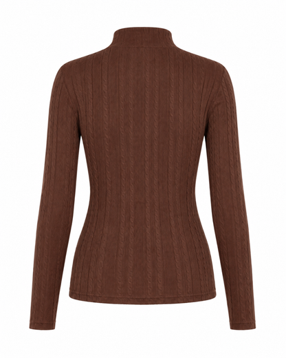 Blusa manga longa gola alta malha ribana - Marrom