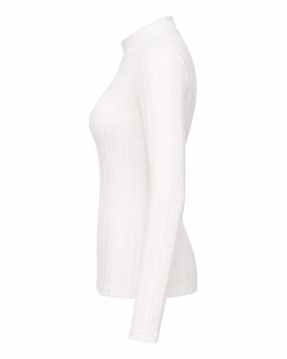 Blusa manga longa gola alta malha ribana - Branco