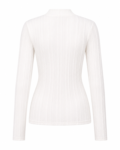 Blusa manga longa gola alta malha ribana - Branco