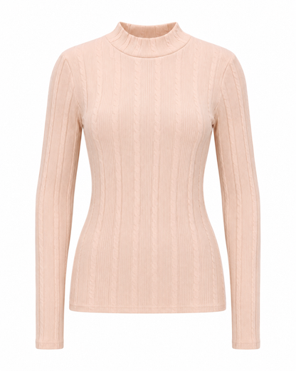 Blusa manga longa gola alta malha ribana - Bege