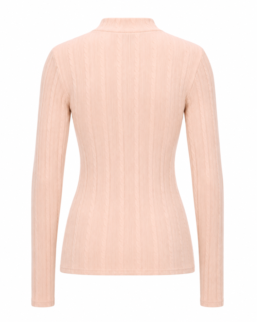 Blusa manga longa gola alta malha ribana - Bege