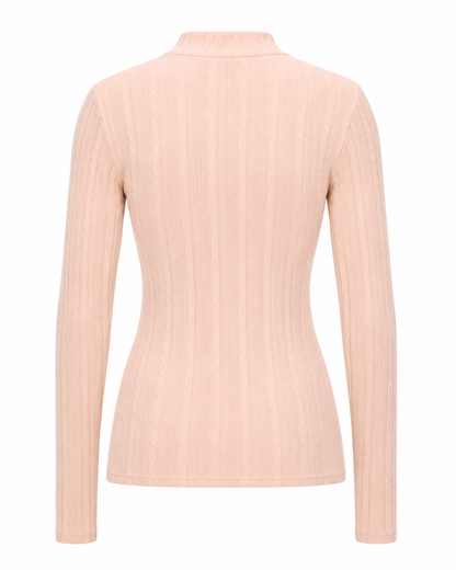 Blusa manga longa gola alta malha ribana - Bege