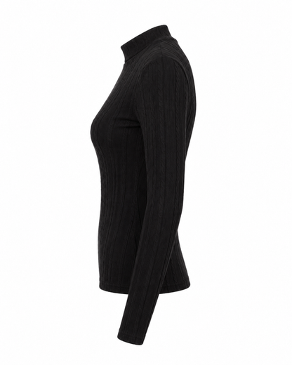 Blusa manga longa gola alta malha ribana - Preto
