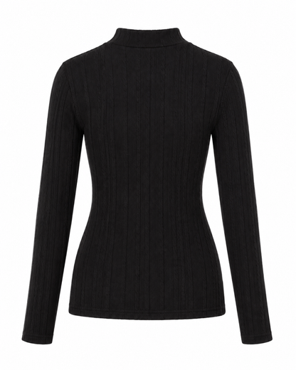 Blusa manga longa gola alta malha ribana - Preto