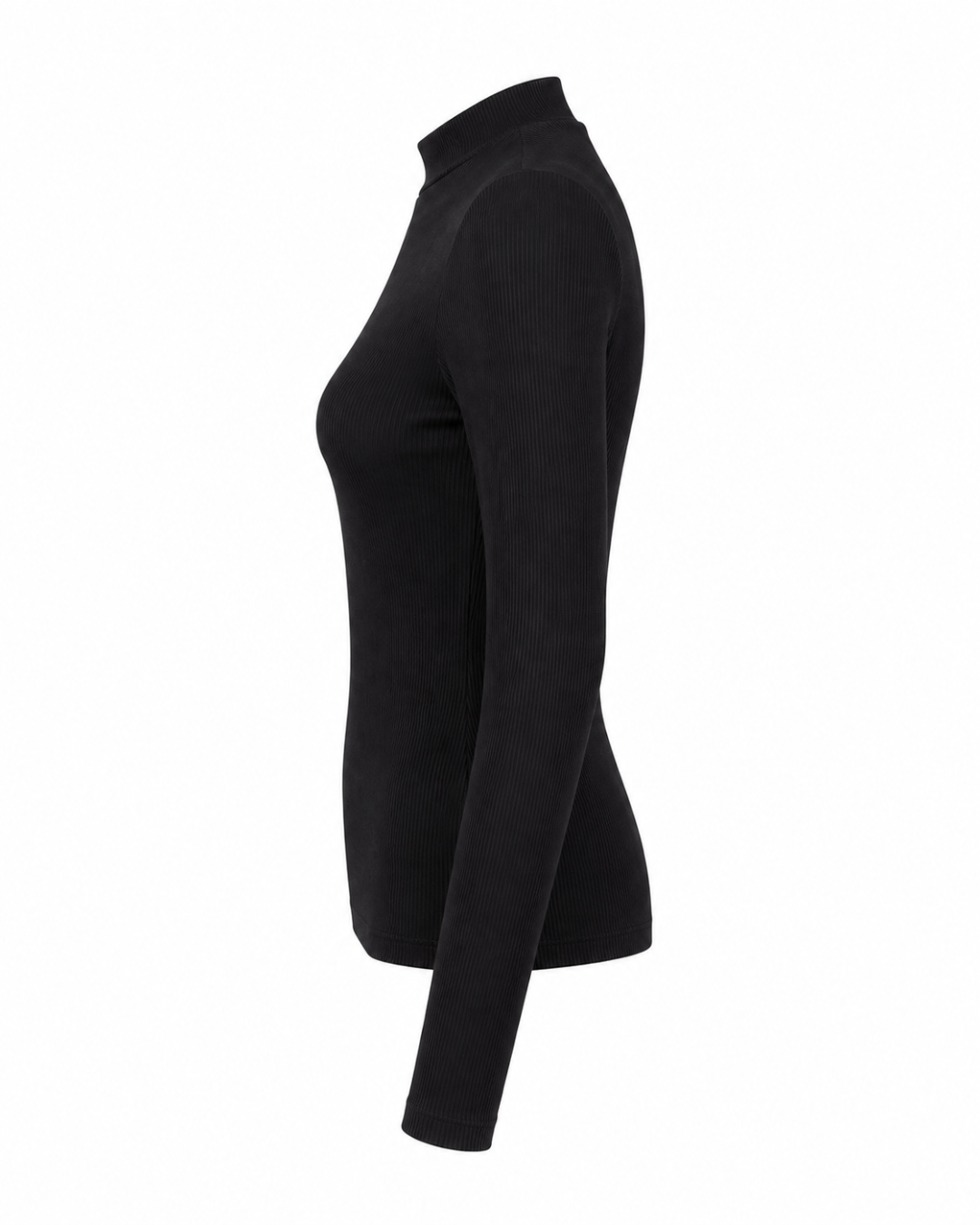 Blusa gola alta manga comprida malha ribana poliéster - Preto