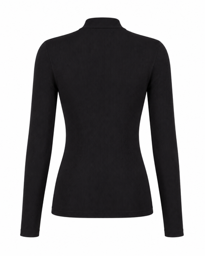 Blusa gola alta manga comprida malha ribana poliéster - Preto