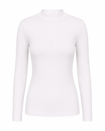 Blusa gola alta manga comprida malha ribana poliéster - Branco