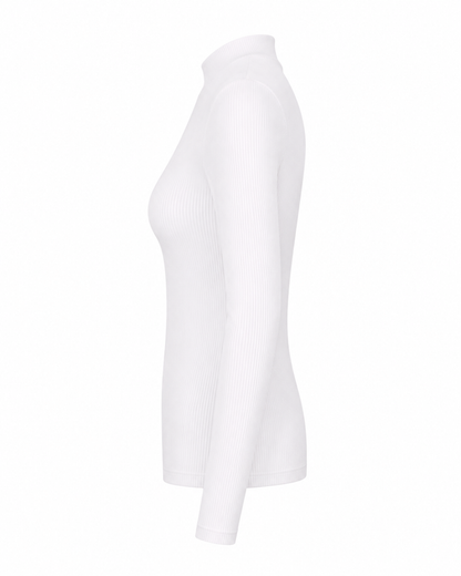 Blusa gola alta manga comprida malha ribana poliéster - Branco