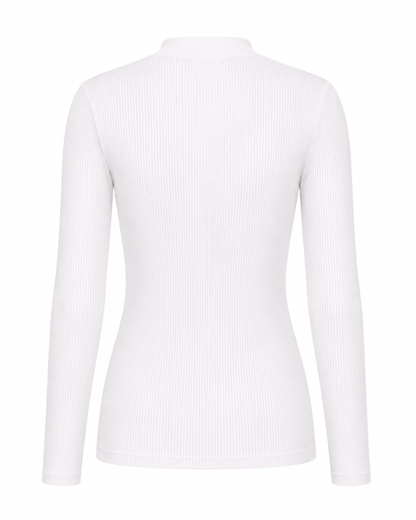 Blusa gola alta manga comprida malha ribana poliéster - Branco