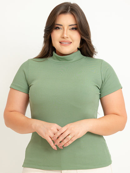 Blusa gola alta manga três por quatro inverno malha ribana - Verde Menta