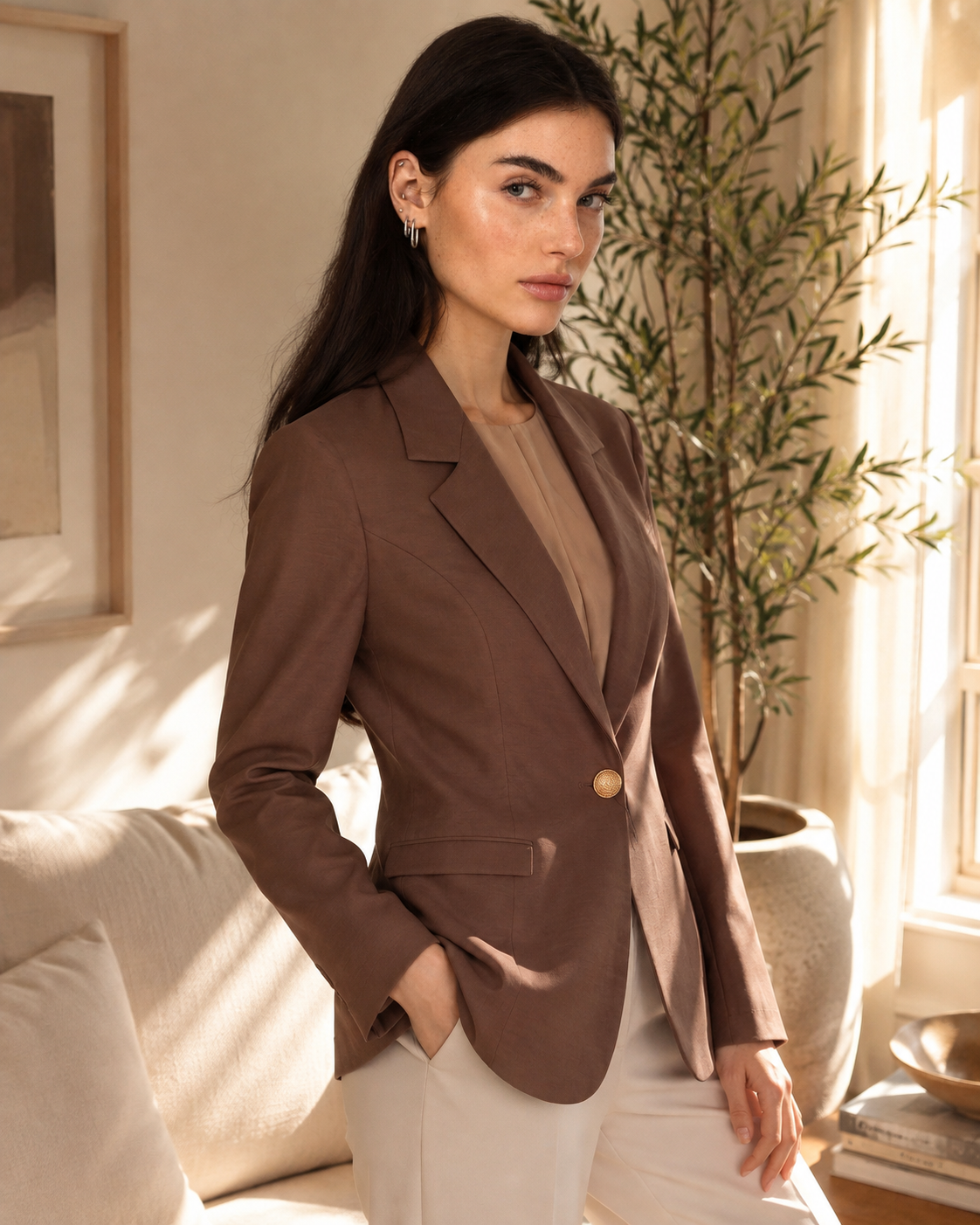 Blazer de Alfaiataria com forro interno - Marrom