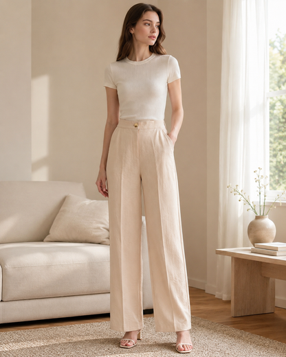 Calça Alfaiataria corte reto - Bege