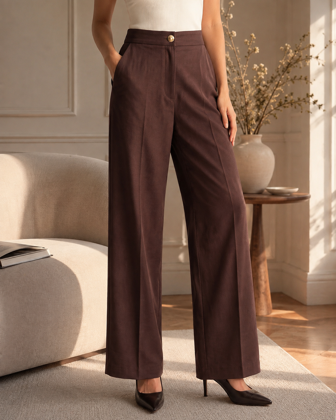 Calça Alfaiataria corte reto - Marrom