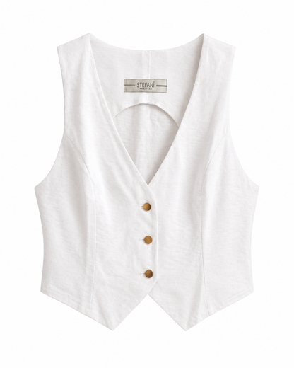 Colete feminino alfaiataria fake bolso - Branco
