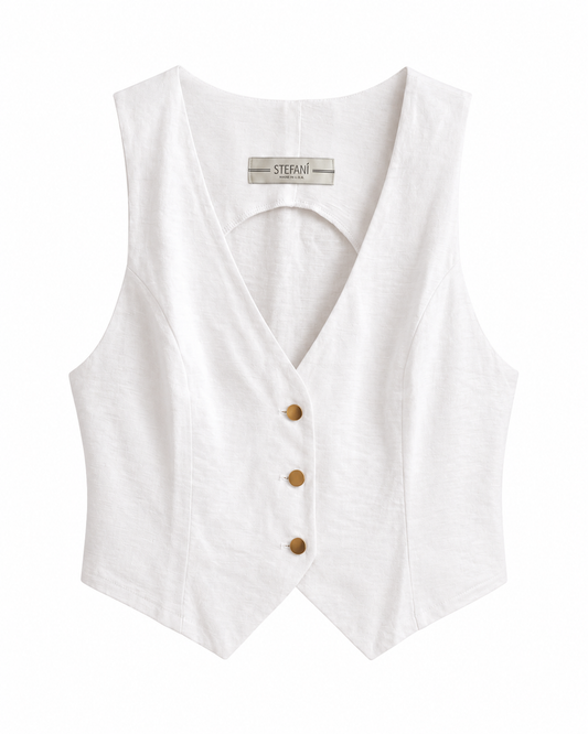 Colete feminino alfaiataria fake bolso - Branco