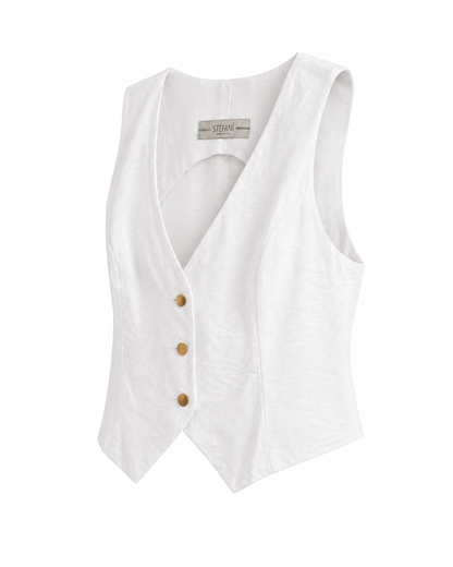 Colete feminino alfaiataria fake bolso - Branco