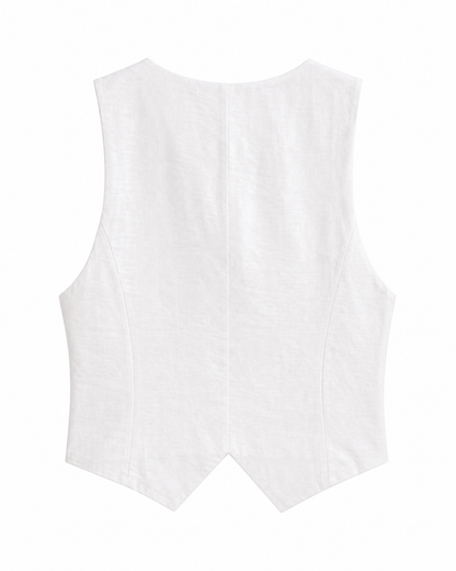 Colete feminino alfaiataria fake bolso - Branco