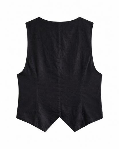 Colete feminino alfaiataria fake bolso - Preto