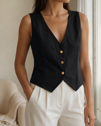 Colete feminino alfaiataria fake bolso - Preto