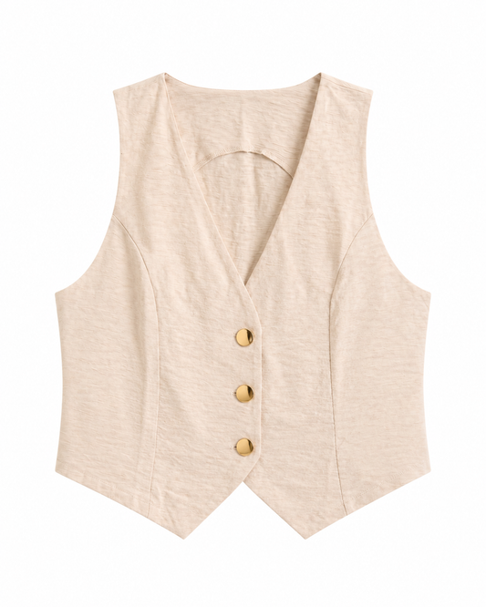 Colete feminino alfaiataria fake bolso - Bege