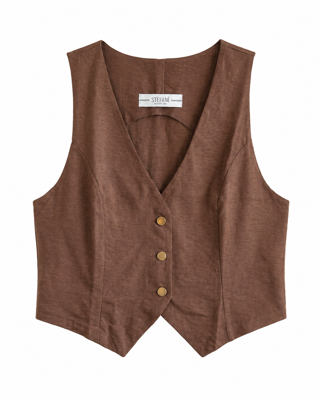 Colete feminino alfaiataria fake bolso - Marrom