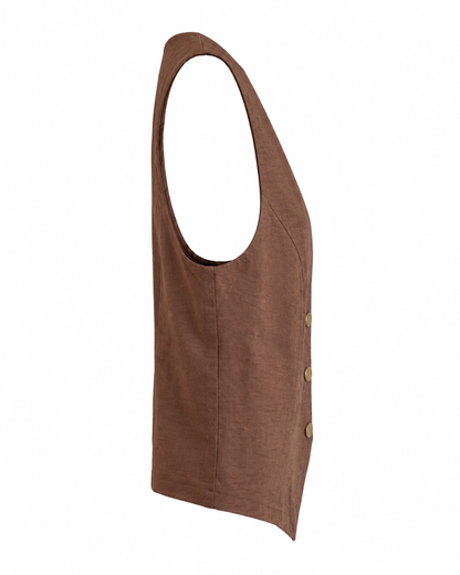 Colete feminino alfaiataria fake bolso - Marrom