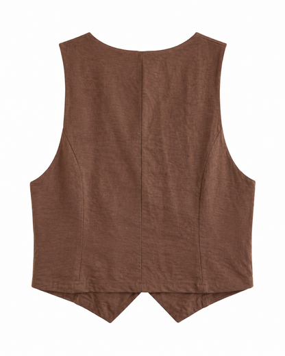 Colete feminino alfaiataria fake bolso - Marrom