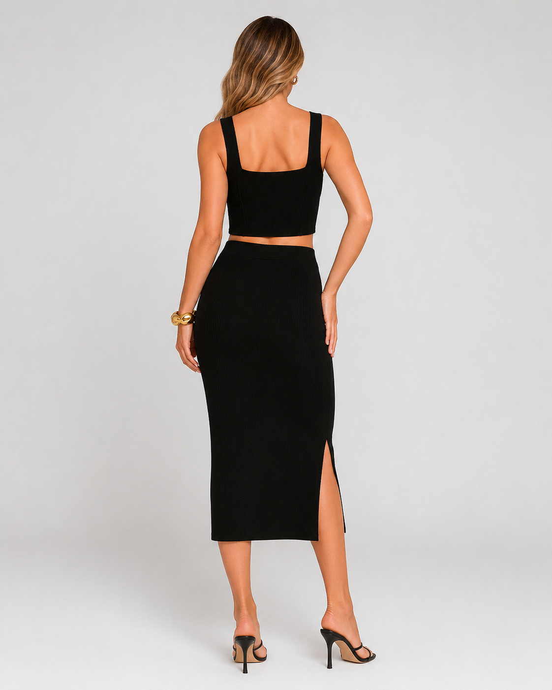 Conjunto Saia Mid e Cropped - Preto