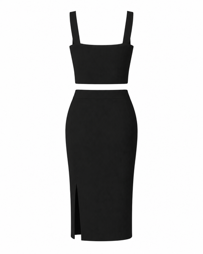 Conjunto Saia Mid e Cropped - Preto