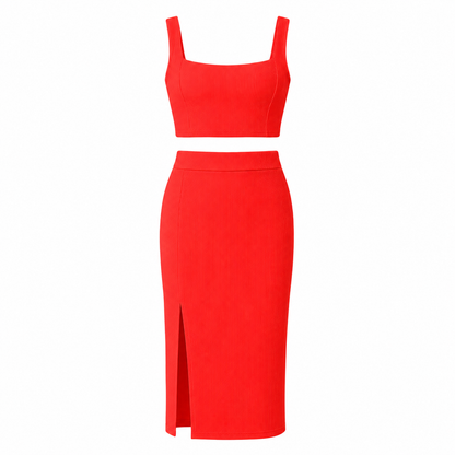 Conjunto Saia Mid e Cropped - Vermelho