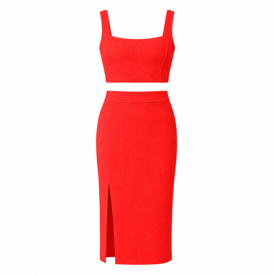 Conjunto Saia Mid e Cropped - Vermelho