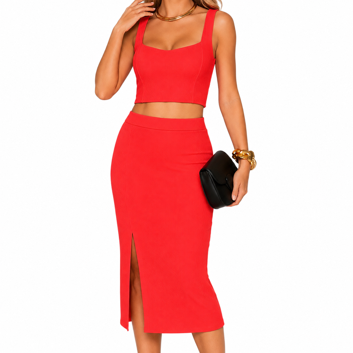 Conjunto Saia Mid e Cropped - Vermelho