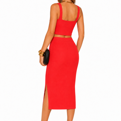 Conjunto Saia Mid e Cropped - Vermelho