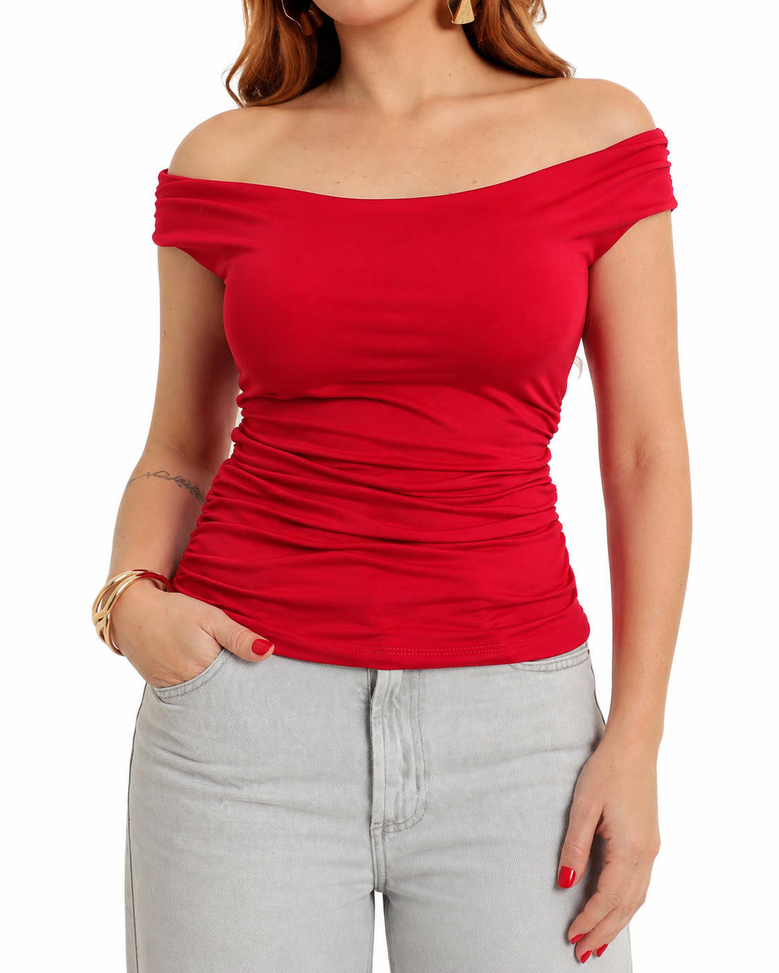 Blusa feminina ombro a ombro malha suplex - Vermelho