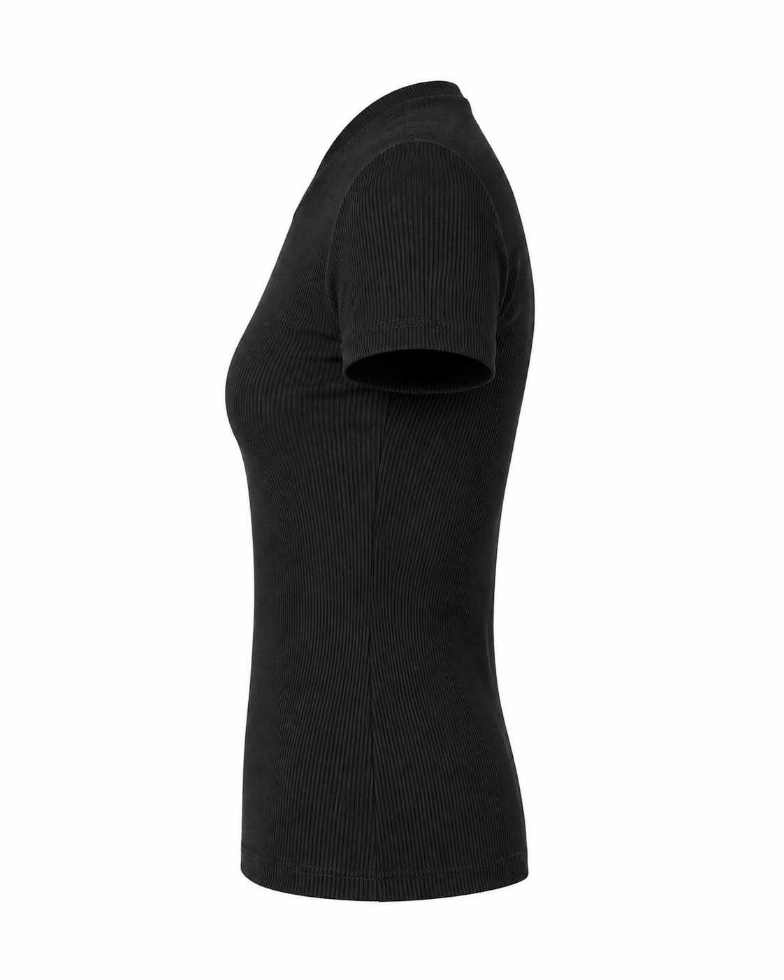 Blusa T-shirt Gola Careca Malha Ribana Poliéster - Preto