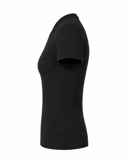 Blusa T-shirt Gola Careca Malha Ribana Poliéster - Preto