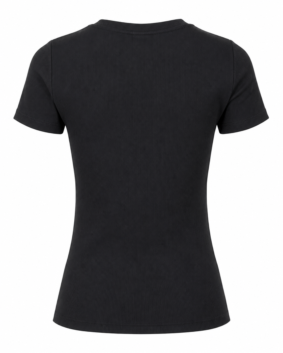 Blusa T-shirt Gola Careca Malha Ribana Poliéster - Preto