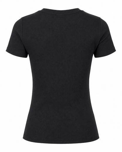Blusa T-shirt Gola Careca Malha Ribana Poliéster - Preto