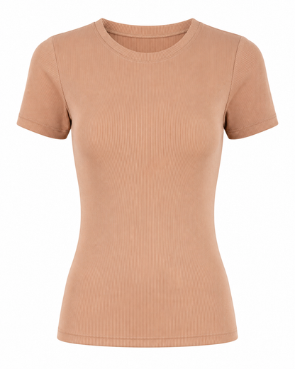 Blusa T-shirt Gola Careca Malha Ribana Poliéster - Preto