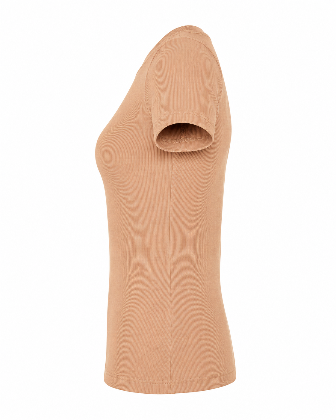 Blusa T-shirt Gola Careca Malha Ribana Poliéster - Nude Pele