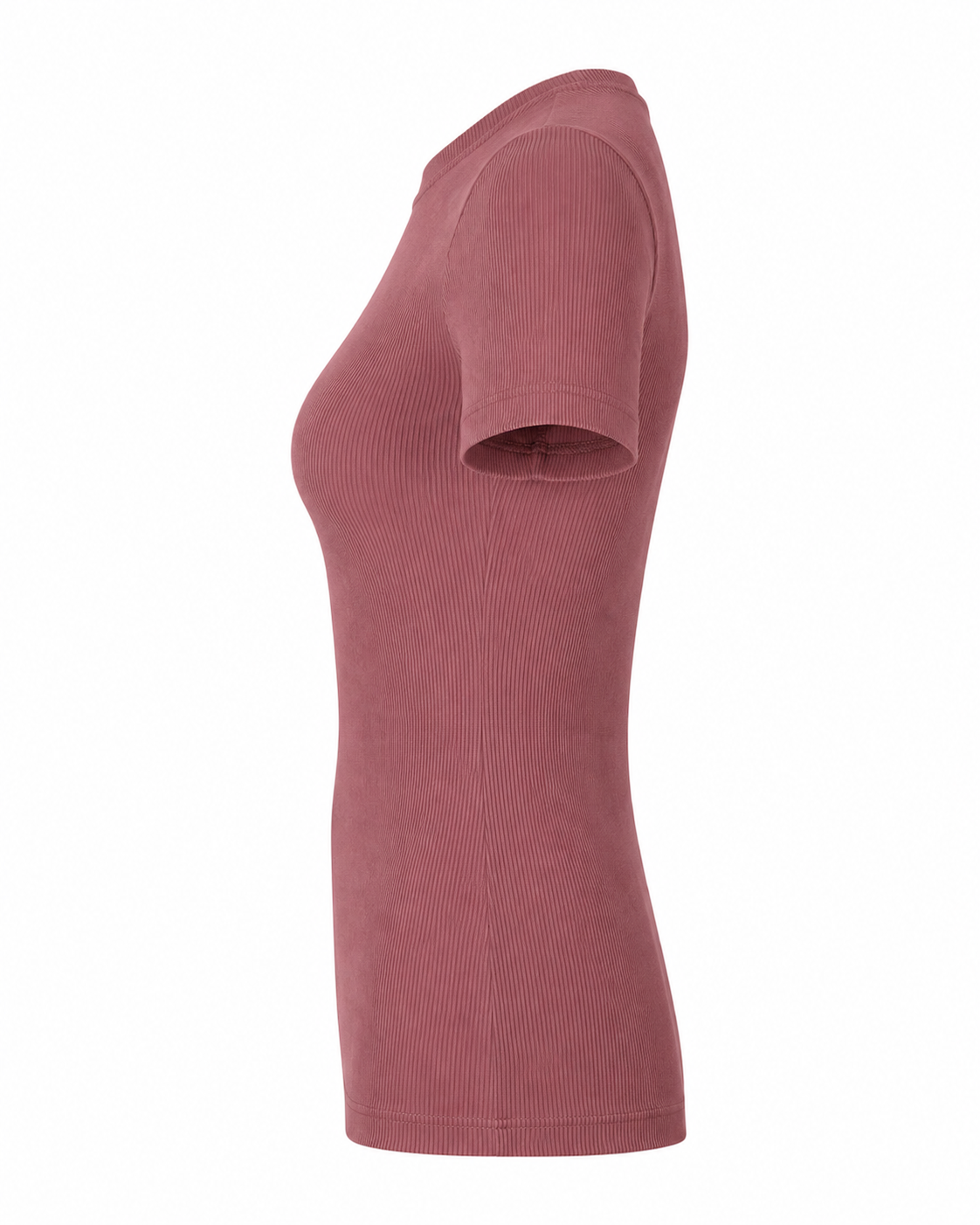 Blusa T-shirt Gola Careca Malha Ribana Poliéster - Marrom