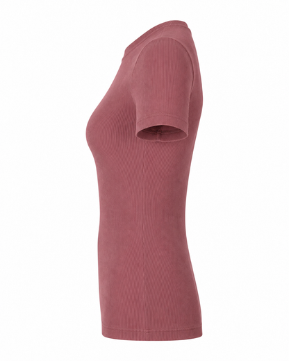 Blusa T-shirt Gola Careca Malha Ribana Poliéster - Marrom