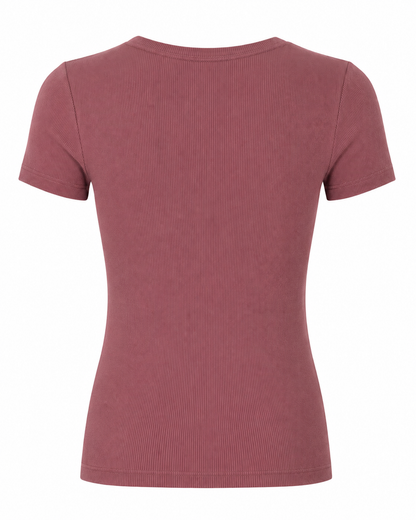 Blusa T-shirt Gola Careca Malha Ribana Poliéster - Marrom