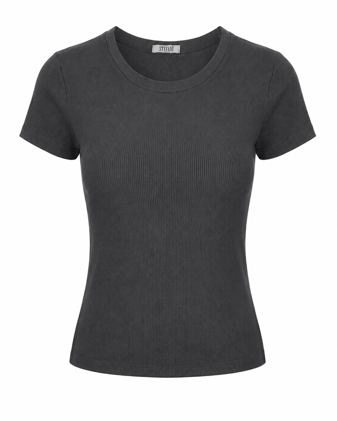 Blusa T-shirt Gola Careca Malha Ribana Poliéster - Preto
