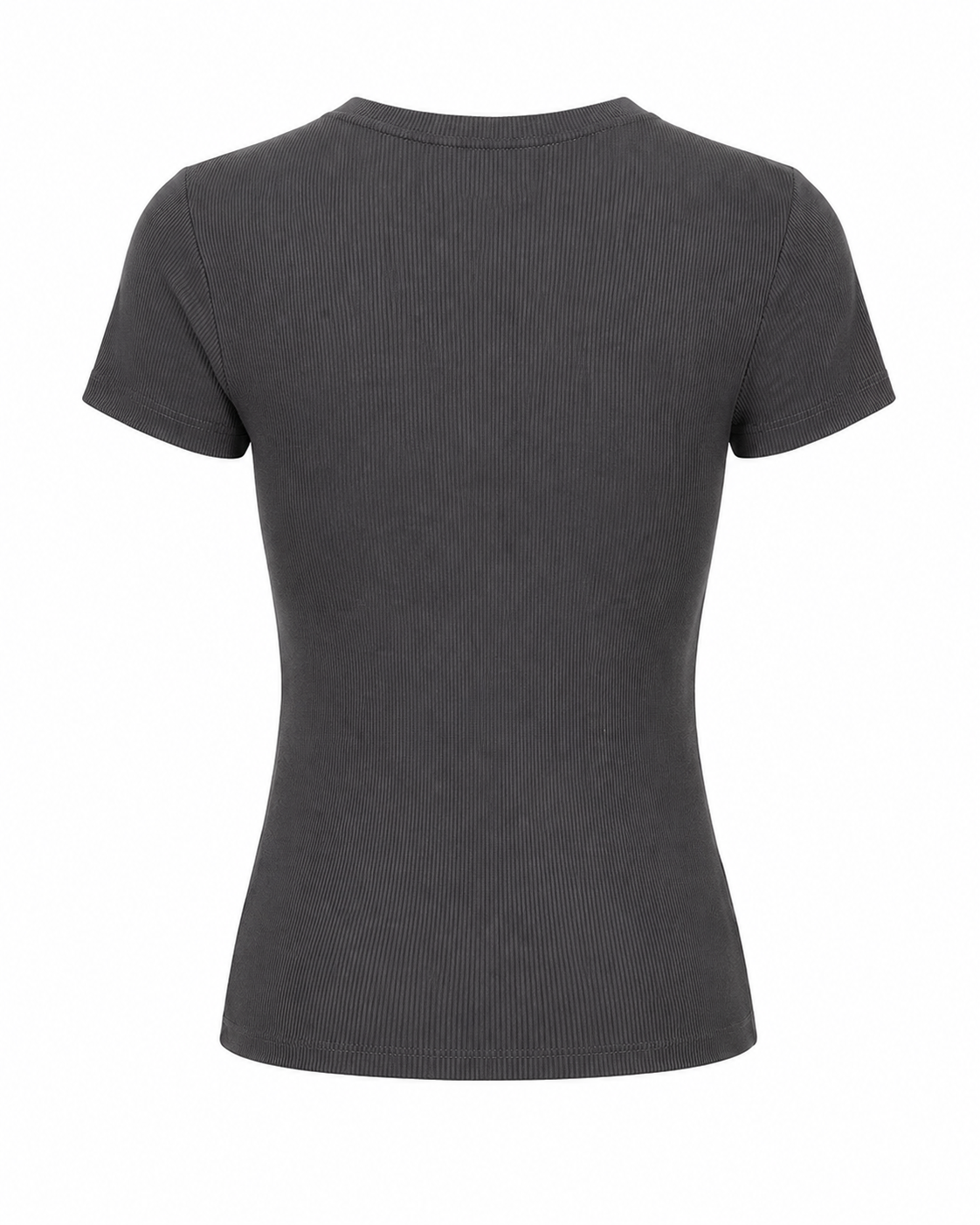 Blusa T-shirt Gola Careca Malha Ribana Poliéster - Chumbo