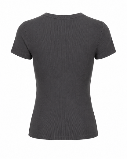 Blusa T-shirt Gola Careca Malha Ribana Poliéster - Chumbo